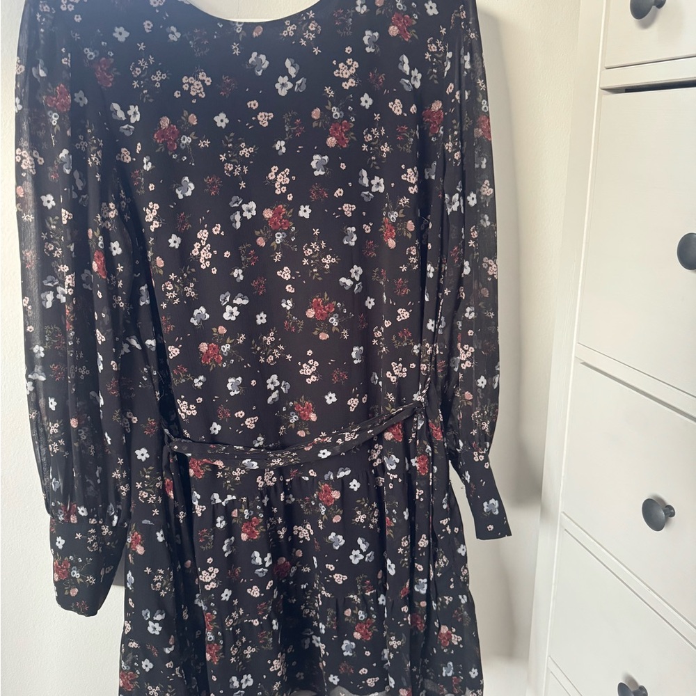 Dynamite A-line Dress with Pink and Red Bishop Sleeves